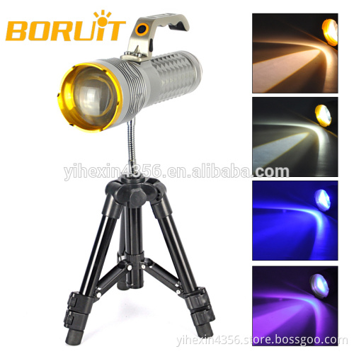 Colorful Zoom Dimmer LED Flashlight with Shelf Bracket for Outdoor Camping Fishing